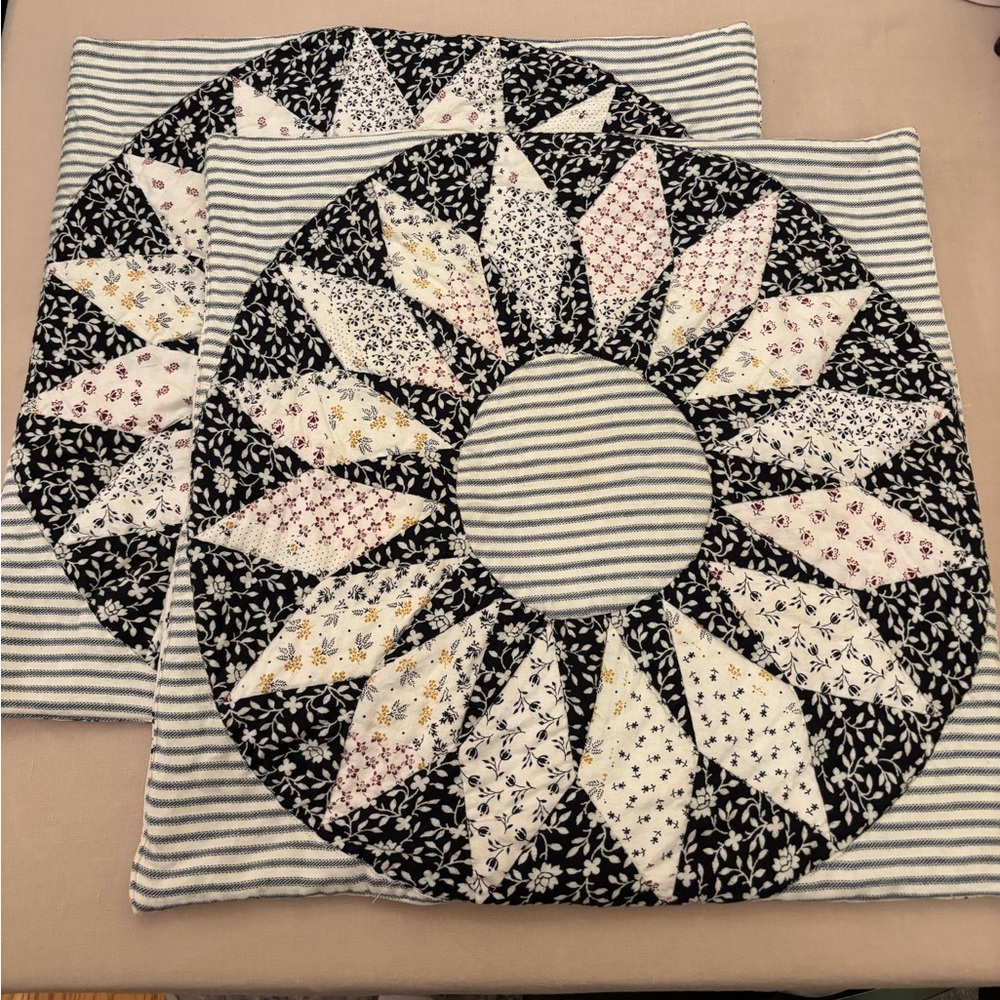 Quilted patchwork April Cornell throw pillow covers - set of two